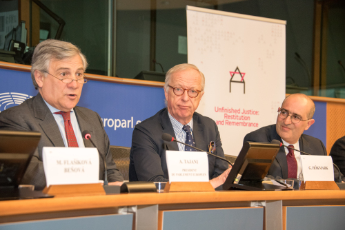 (L-R) President of the European Parliament Antonio Tajani_ MEP Gunnar Hökmark_ Gideon Taylor  WJRO Chair of Operations  2017 -Photo Francesco Serafini